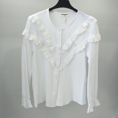 Blusa Branca com Folho em Bordado Inglês